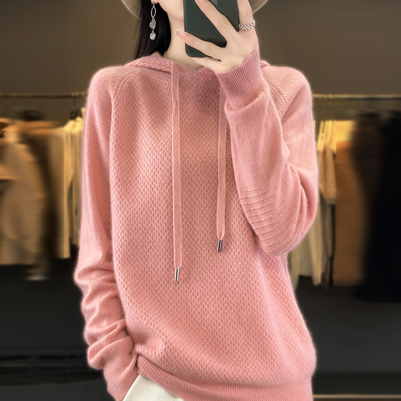 2025 New Autumn and Winter Women's Woolen Sweater Honeycomb Hoodie with Bottoming Shirt Versatile Long-Sleeved Sweater Knitwear Loose