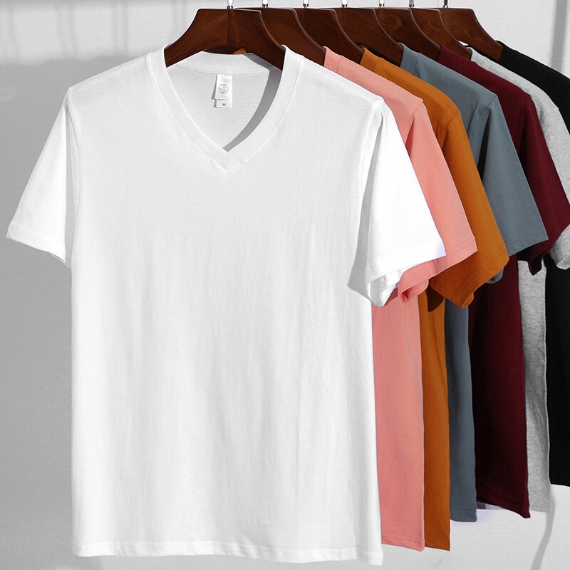 V-neck short-sleeve T-shirt, new summer style, heart-shaped neckline, all-cotton, solid color, basic layering shirt, unisex, loose fit V-neck short-sleeve T-shirt, new summer style, heart-shaped neckline, all-cotton, solid color, basic layering shirt, unisex, loose fit