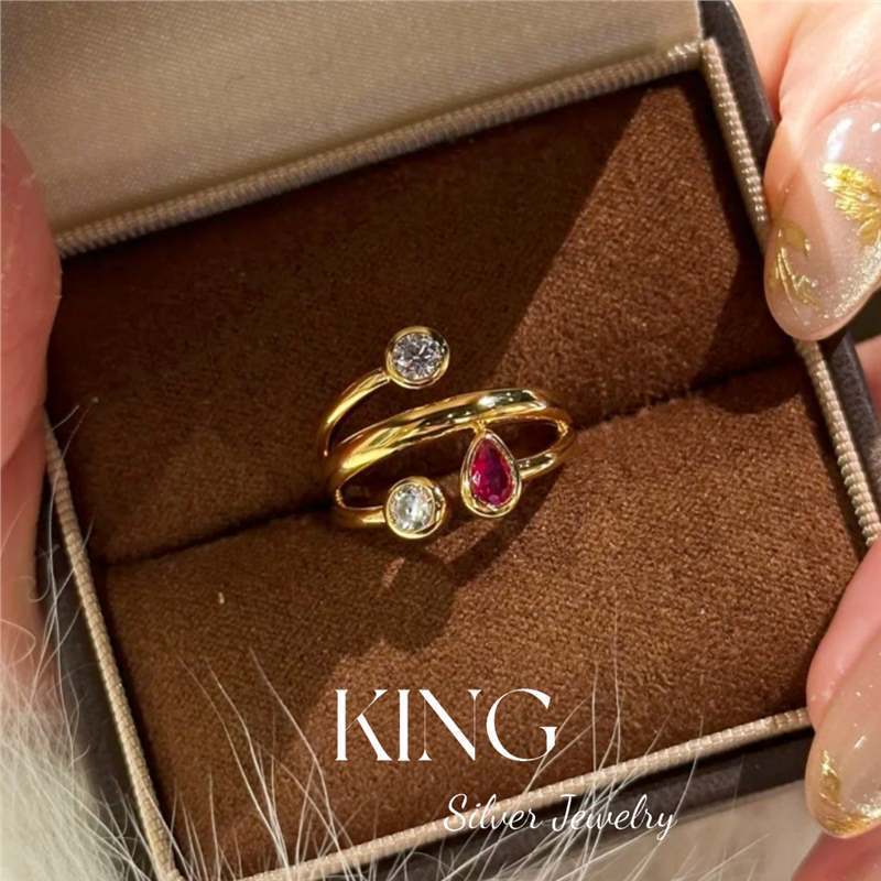 534中古泡泡红宝戒指|S925银镀金老钱风vintage红刚玉戒指|undefined
