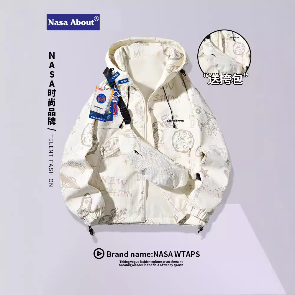 NASA coat men's spring and autumn trend new fashion brand charge clothing fashion printing hooded handsome spring jacket