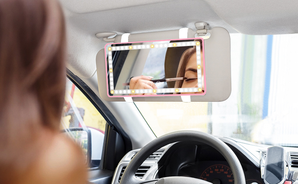 Cross-Border Led Light Three-Color Adjustable Makeup Mirror with Light for Car Interior, High-Definition Sun Visor, Passenger Side Makeup Mirror, Rearview Mirror