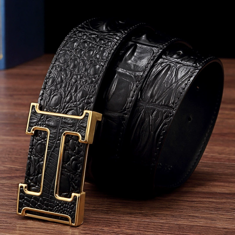 Men's leather universal belt stainless steel, crocodile, genuine leather