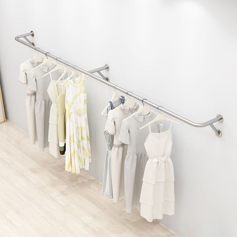 Colgar percha de ropa tienda de ropa de acero inoxidable dibujado estante de pared superior lateral colgar barra transversal espesa tienda de ropa de mujeres y niños colgar barra de ropa