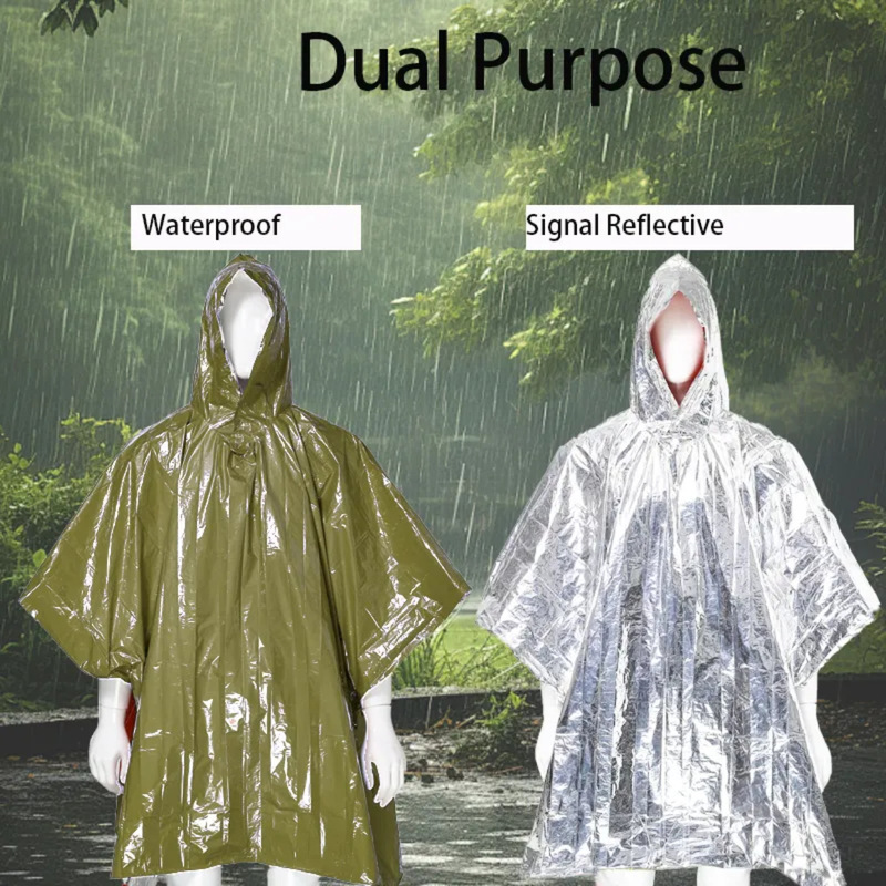 Outdoor First Aid Aluminum Foil Survival Raincoat Survival Emergency Warm and Cold Protection Heated Camping Style Field Equipment Thermal Raincoat