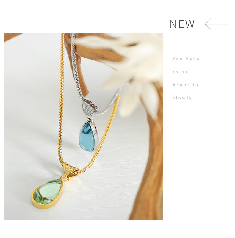 Simple Style Water Droplets Titanium Steel Plating Inlay Glass Stone Pendant Necklace display picture 9