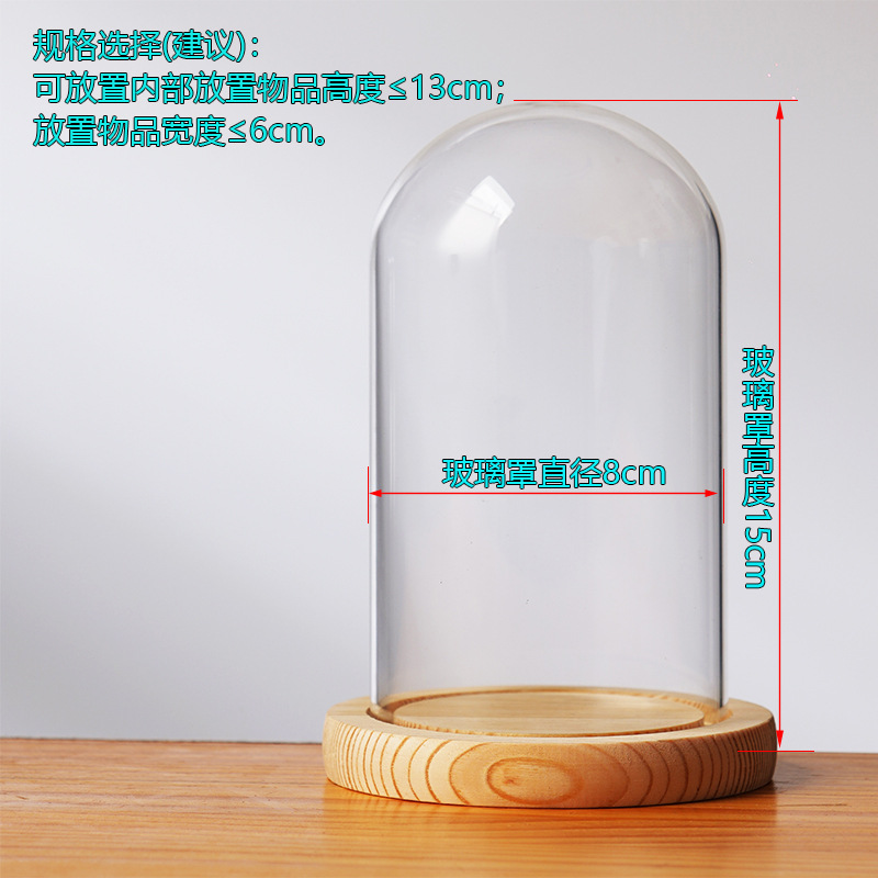 Cubierta cilíndrica de vidrio transparente sin lámpara de madera de estilo inmortal cubierta de polvo de flores hecha a mano decoración creativa de escritorio de bloques