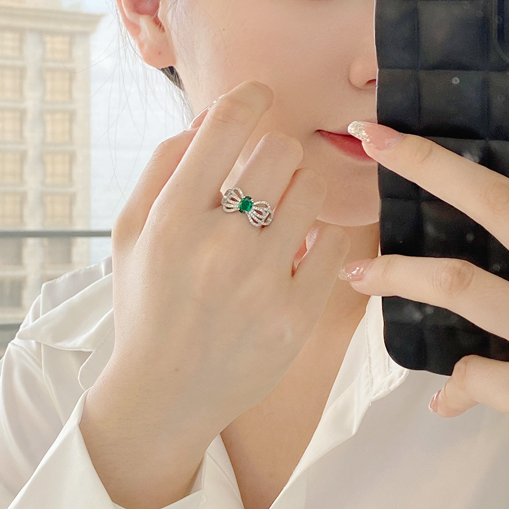 Fashion Bow Knot Sterling Silver Inlay Zircon Rings 1 Piece