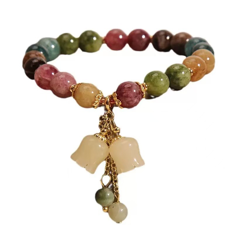 Nuevo color artificial pulsera torrefacción ins nicho campanas orquídeas colgante cristal pulsera regalo de novia