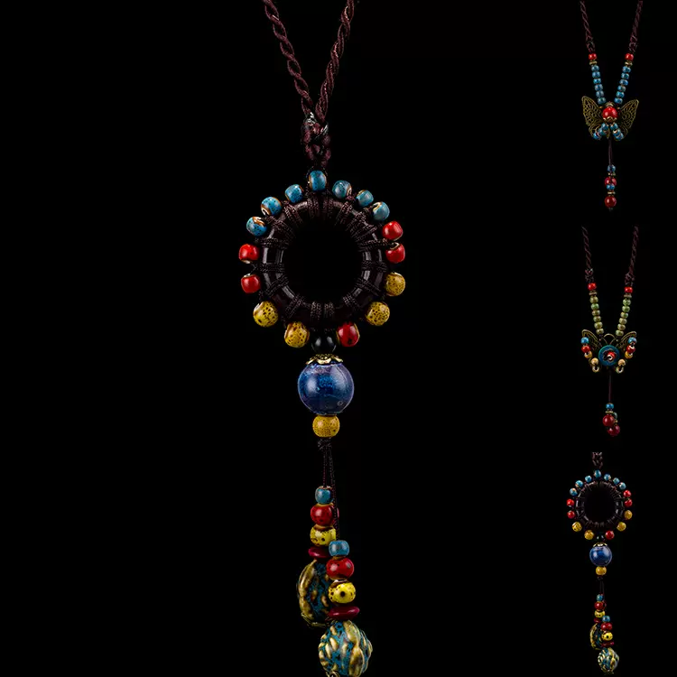 景德镇陶瓷项链首饰品批发 民族长款风毛衣链 短款项链XL007