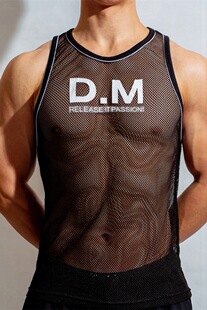 D.M Men's vests, mesh fashion trend sports summer breathable vests sleeveless sexy simple letters loose