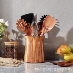 跨境实木餐具收纳盒家用厨房烹饪工具整理收纳盒木制厨具收纳盒