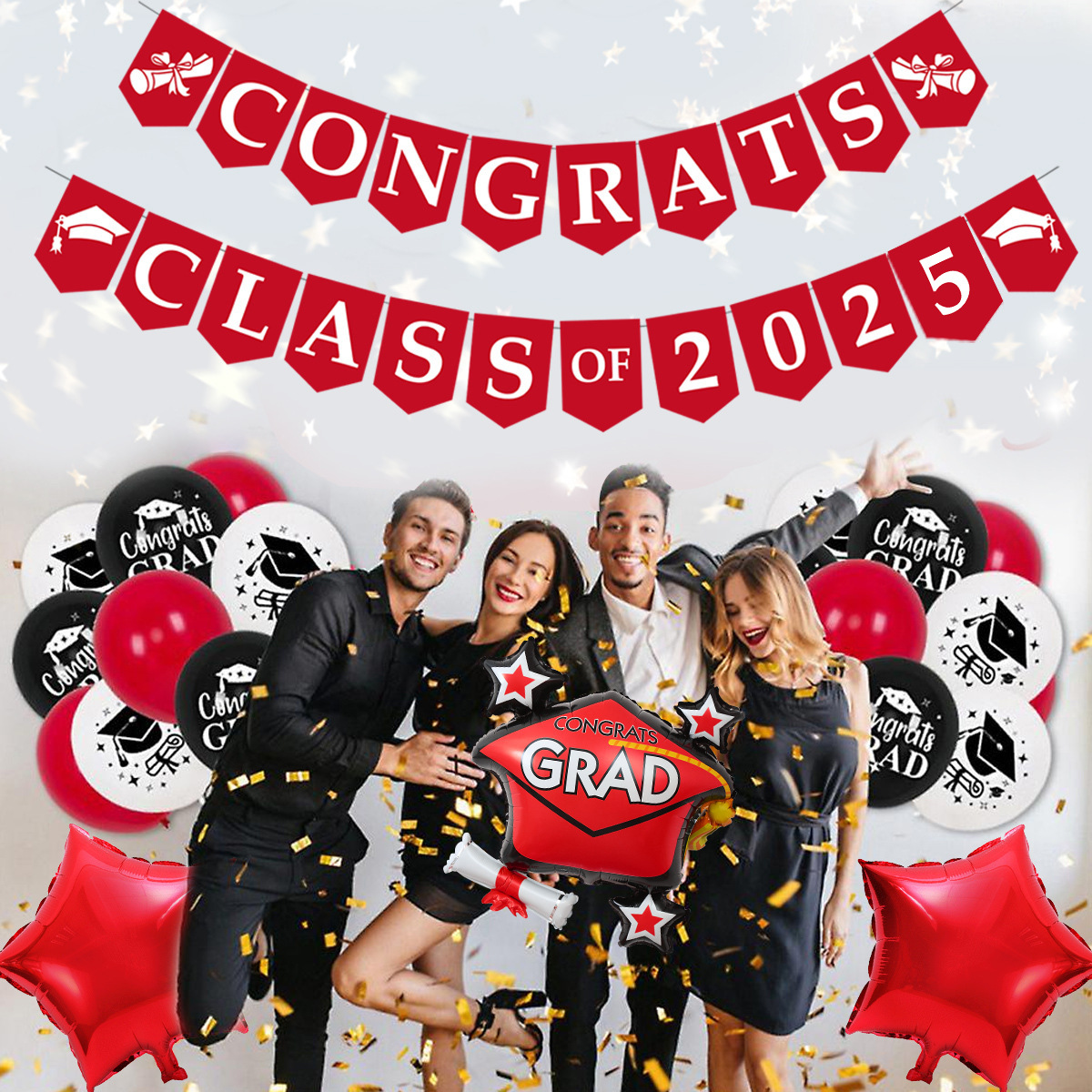 Temporada de graduación decoración de fiesta de globos diseño de escenas transfronterizas conjunto de globos de película de aluminio de combinación de látex redondo de 12 pulgadas