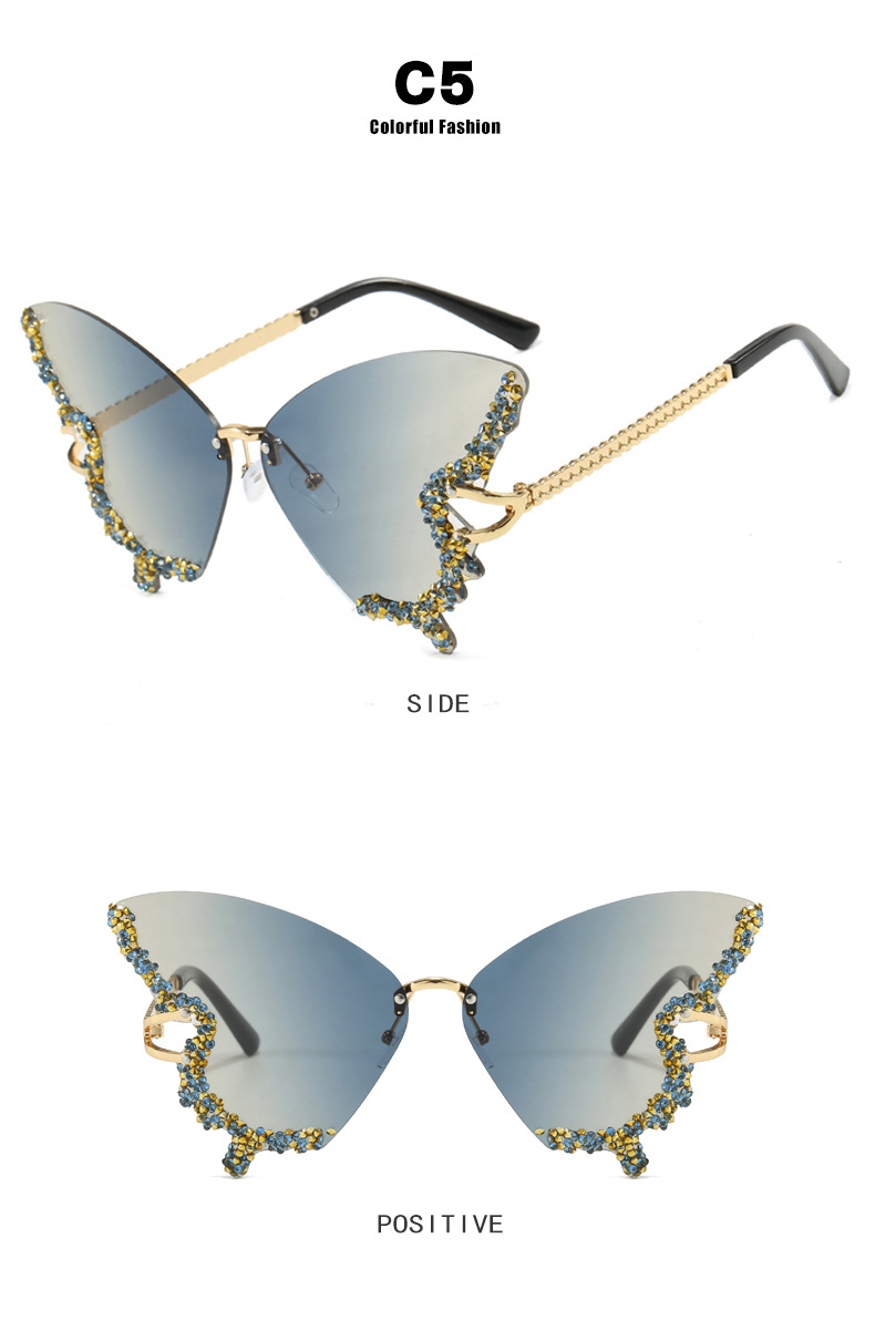76g Weight Frameless Glasses Structure Sunglasses Classification PC, UV400 Protection Lens Material Butterfly Frame Glasses Style Travel, Party, Stage Occasion Butterfly Pattern All Seasons Season Women's Gender Personality, Hip-Hop, Street Style Personality Hip-Hop Street Butterfly PC UV400 Protection Butterfly Frame Frameless Women's Sunglasses 8