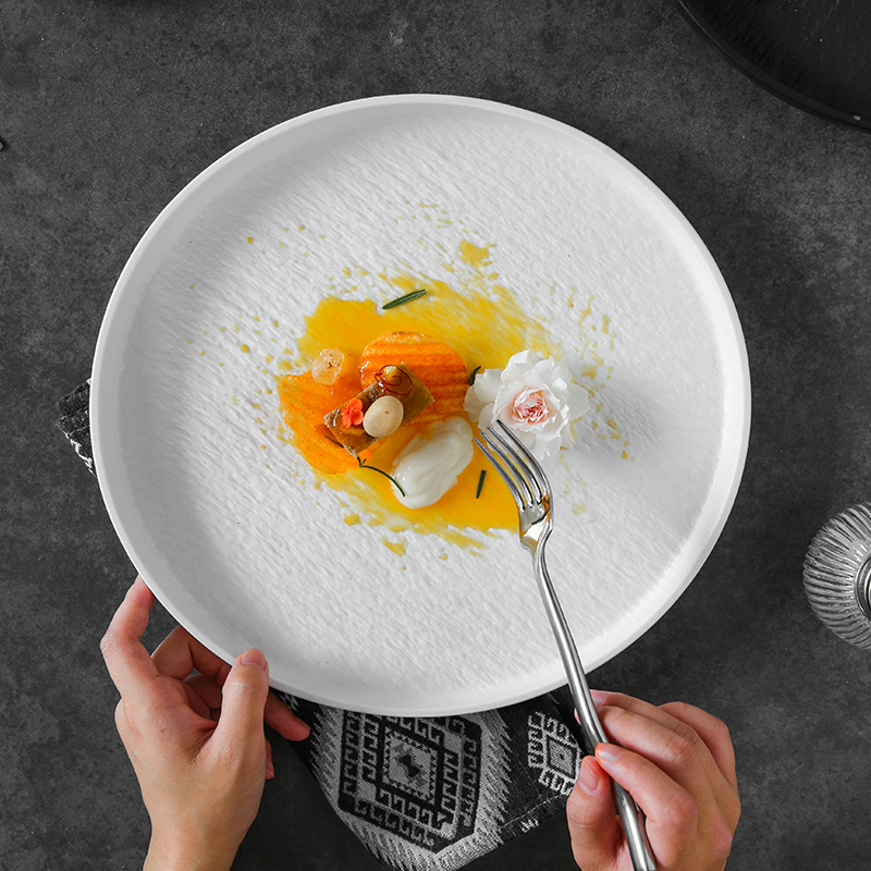 Plato de carne de pasta occidental Plato de ensalada lateral recto creativo Plato de cerámica blanco y negro esmerilado Plato de cocina casera transfronterizo