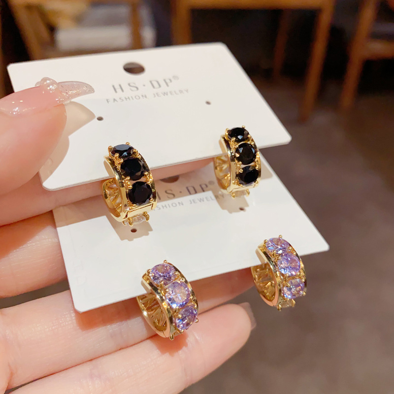 Double-sided elegant design universal earrings with zircon