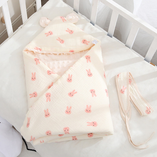 Crepe beanie quilt, infant and toddler hooded cotton windproof outing blanket, newborn baby autumn and winter quilt