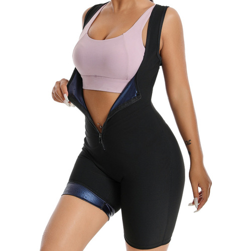 Cross-border women's one-piece zipper vest, sweatwear, chest lifting training, sports and fitness, body shaping suit, waist and arm lifting one-piece suit