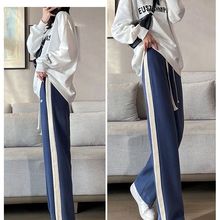 UNMUN灰色阔腿运动裤子女春秋冬2023新款高腰垂感直筒拖地加绒休