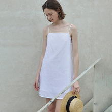 欧美性感吊带裙夏新款棉麻度假风无袖抹胸系带露背辣妹A字连衣裙