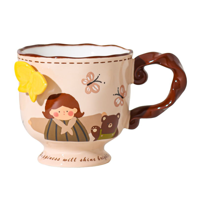 Retro encantadora chica taza de cerámica de alto valor de visualización de oficina casa taza de agua taza de café mano regalo de cumpleaños al por mayor