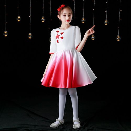 Children's jazz choir singers stage performance Costumes red for boys girls princess dress School Celebration carnival party Events performance tutu skirts for girls