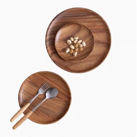 Japanese acacia wood tray home wooden dinner plate simple wooden dessert bread disc tea tray snack plate