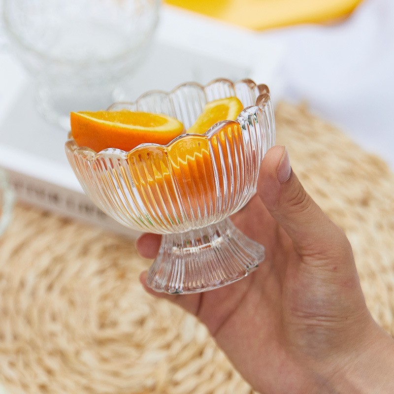 Insレースガラスアイスクリームカップ高足カップデザートプリンカップアイスクリームカップ果物サラダボウル|undefined