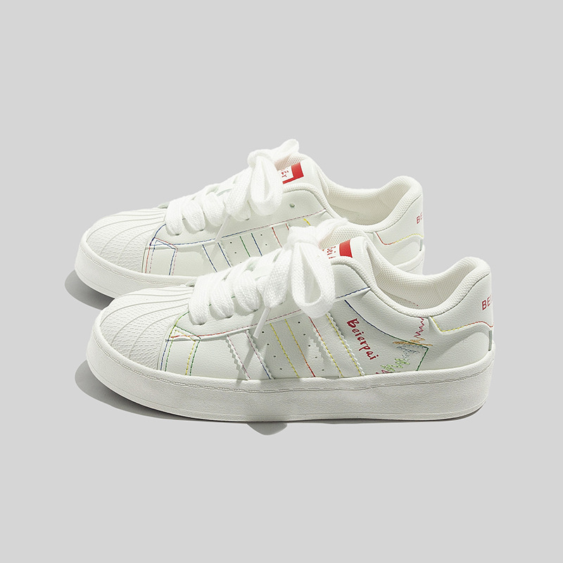 Bell Cream-Colored White Sneakers for Women 2026 Spring New Shell-Toe Skate Shoes Student Versatile Casual Shoes 6858