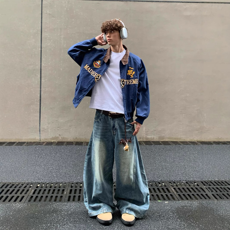 American Retro Street High Sense Harrington Jacket Spring and Autumn Embroidered Jacket Trendy Brand Maillard Tete for Men and Women