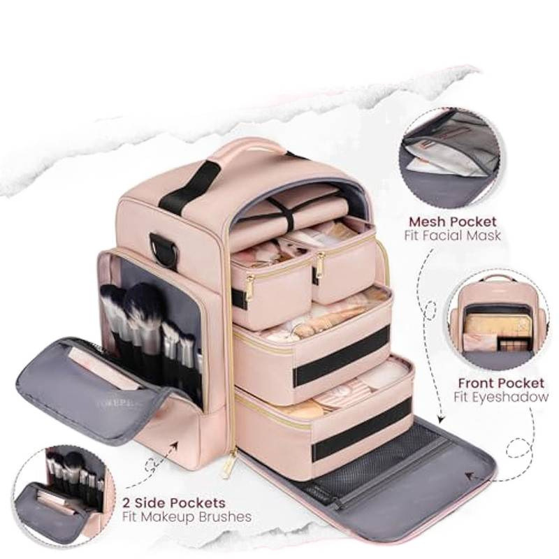 Bolsa de maquillaje de viaje en stock 4 cajas desmontables 1 rollo de joyería múltiples bolsas de almacenamiento