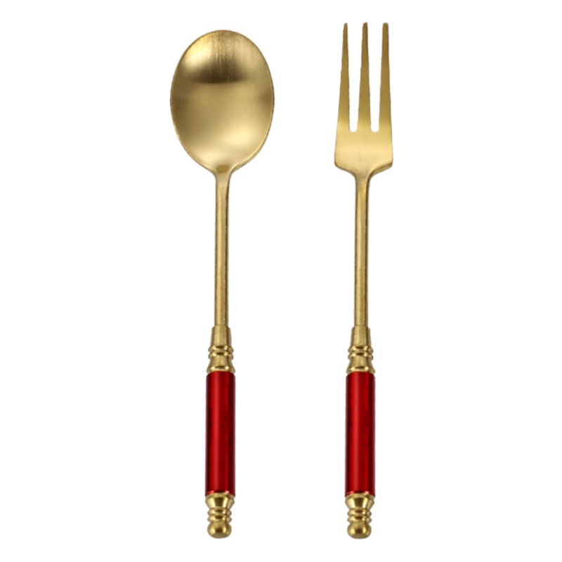 Retro 304 de acero inoxidable vajilla cuchara mate Tenedor engrosada mango redondo de oro postre tenedor cuchara de mezcla de café cuchara