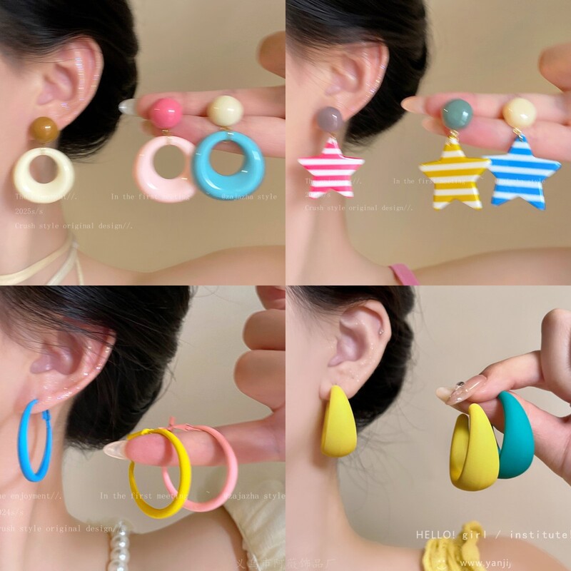 Dopamine Colorful Earrings for Women Y2K Sweet and Cool Sexy Barbie Earrings Seaside Resort Style Colorful Hoop Earrings