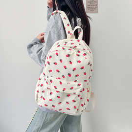 韩版ins草莓印花软妹双肩包原宿小众设计学生小清新书包文艺背包