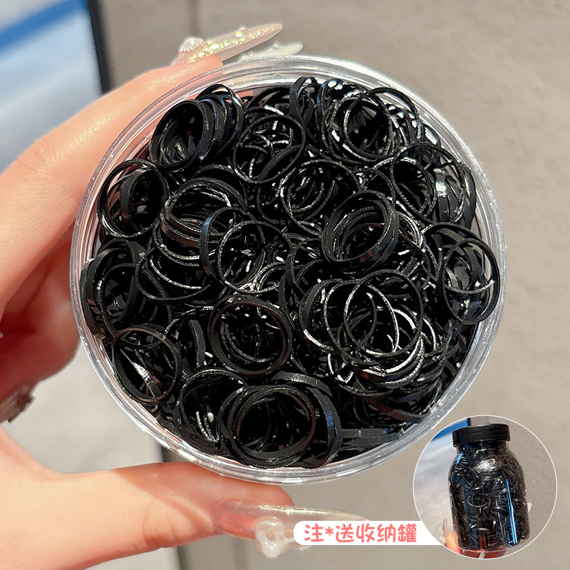 Niños desechables de alta elasticidad correa de goma negra para mujeres, cabello para niñas, anillo de cabello grueso para bebés, no lastimar el cabello elástico image 13
