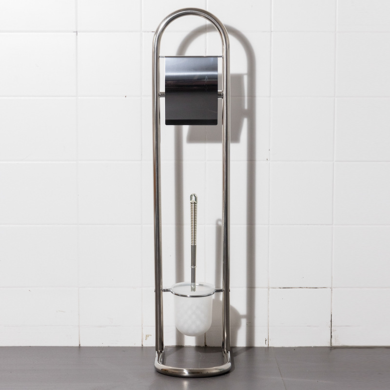 Estante de limpieza de piso móvil, soporte de papel higiénico, cepillo de inodoro, soporte de toallas de papel de acero inoxidable integrado, sin perforación, comercio exterior