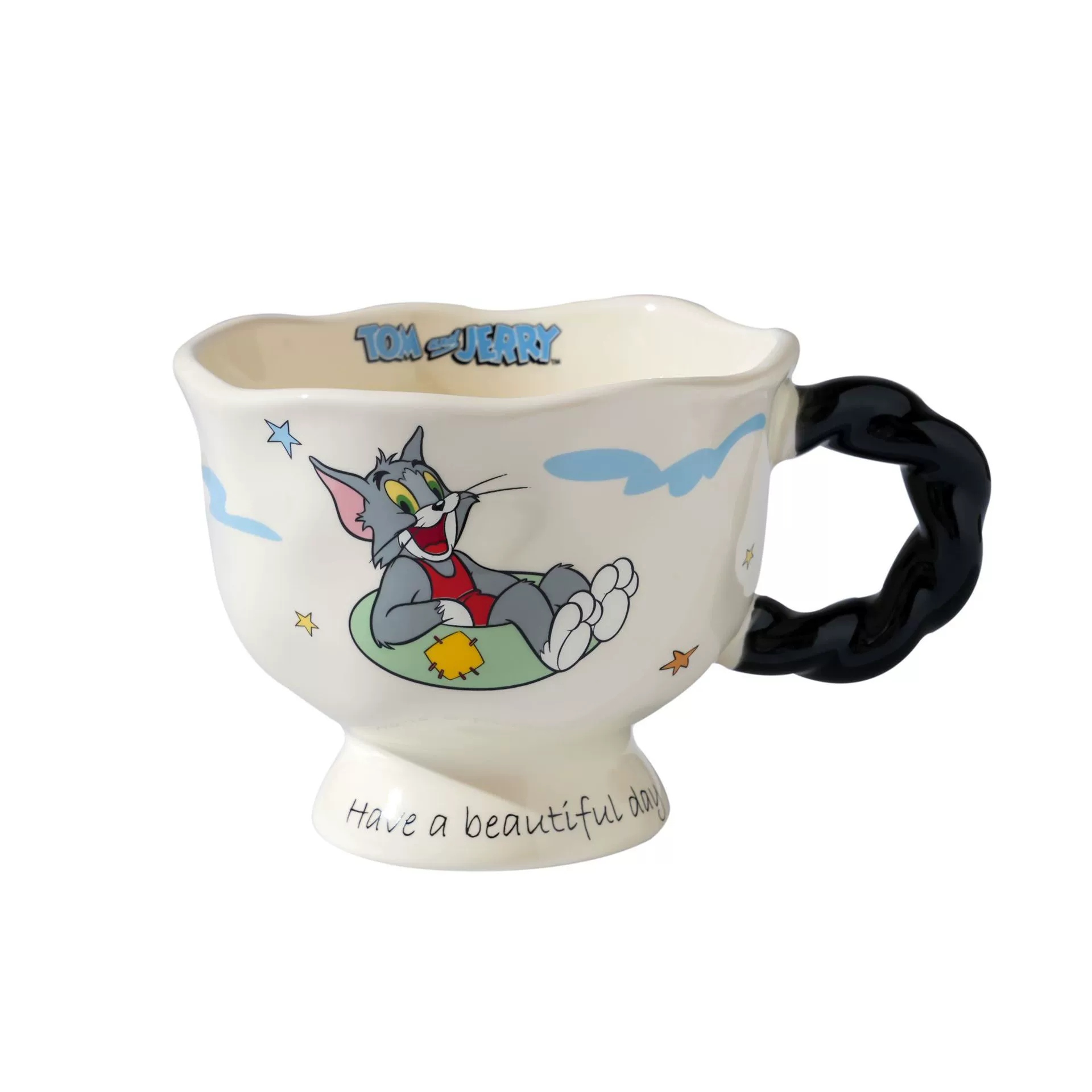 Ceramic Mug (Tom & Jerry), 360 ml, Retro Footed Design with Colored Handle