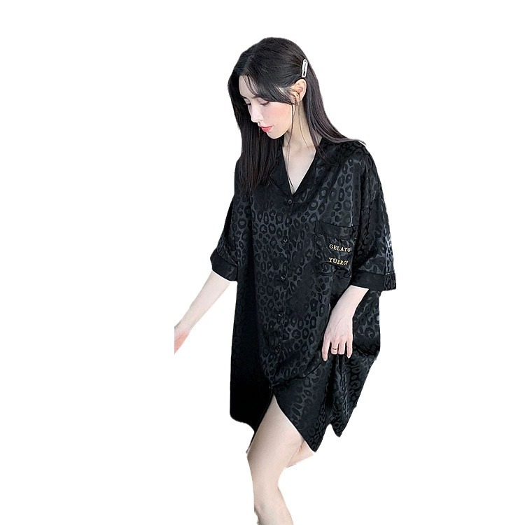 2024 nuevo pijama de seda de hielo mujeres de verano cardigan de manga corta pijama largo medio delgado sexy ropa de hogar suelta