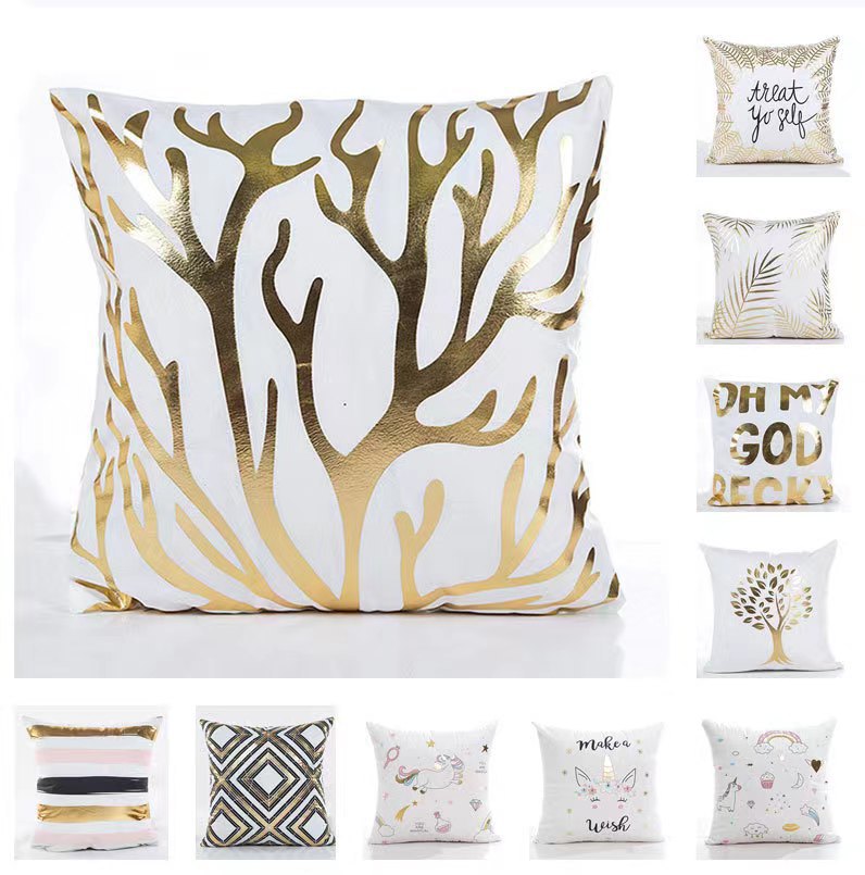 Amazon Geometric Bronzing Pillow Case Ins Style Home Short Plush Pillow Sofa Bedside Cushion Waist Backrest