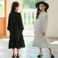 女童白色連衣裙春秋2023新款中大童親子裝甜美小仙女中長款蛋糕裙