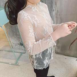 女童蕾丝打底衫韩版夏季防晒薄款儿童网纱上衣长袖T恤皮肤衣批发