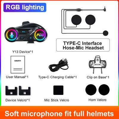 Cross-Border New Y13 Helmet Bluetooth Headset Fm Radio Colorful Waterproof Noise Reduction Long Battery Life Multi-Linkage Mobile Phone (Motorcycle Helmet Headset) - soft-mark