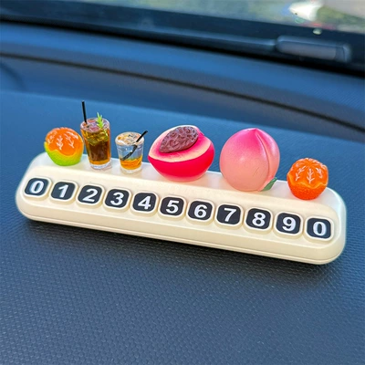 Fruit Drink Car Temporary Nömrəli dayanma kartı - half-peeled-peach-peach-2-small-oranges-2-drinks-stop-sign