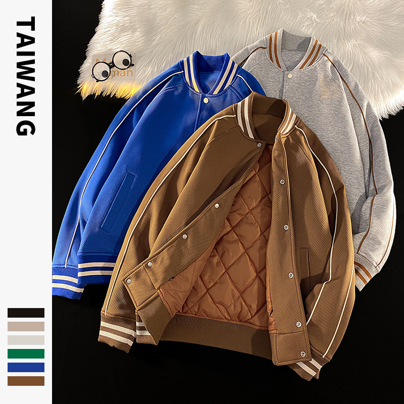 泰王男装丨潮牌棒球服2022秋冬季新款夹克外套宽松棉服大码棉衣男