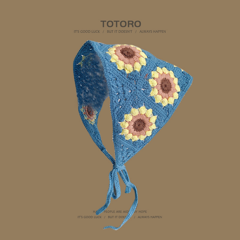 Francia cereza toallas triangulares mujeres primavera y otoño viajes padres-hijos gancho de punto flores hueco pañuelo de arte correa de pelo gorro