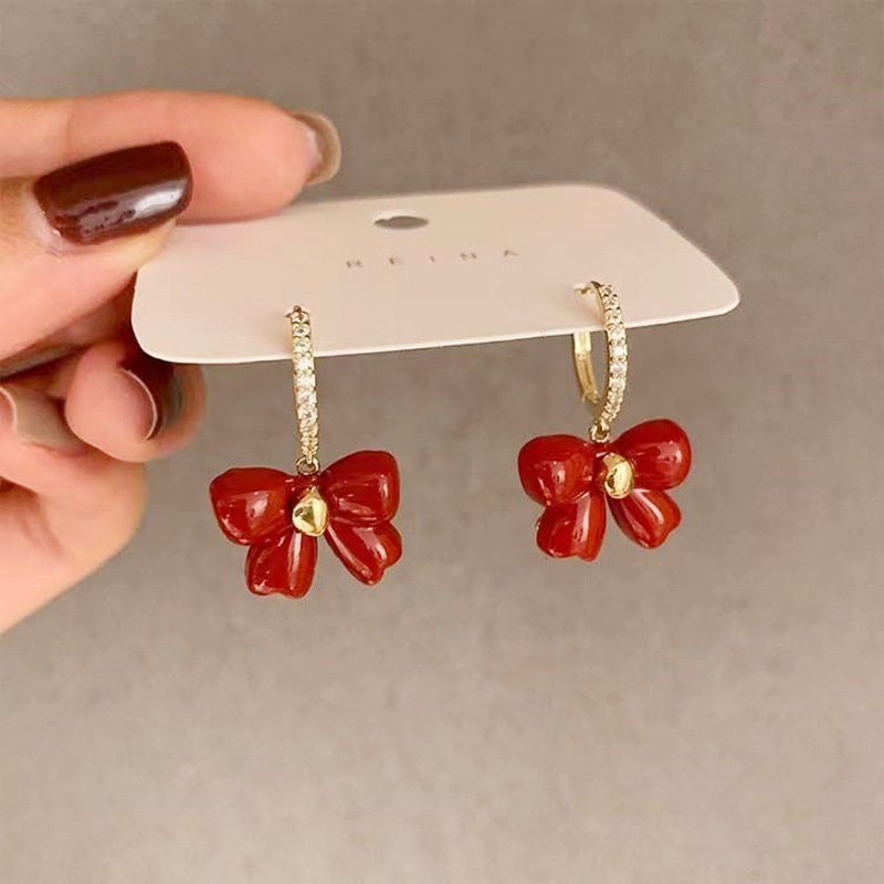 1 Pair Ig Style Sweet Bow Knot Plating Inlay Alloy Rhinestones Drop Earrings display picture 4