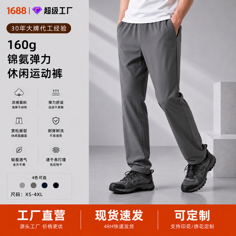 High-end men's nylon-spandex summer straight-leg trousers, mid-waist, quick-dry, everyday business casual pants, men's anti-wrinkle trousers