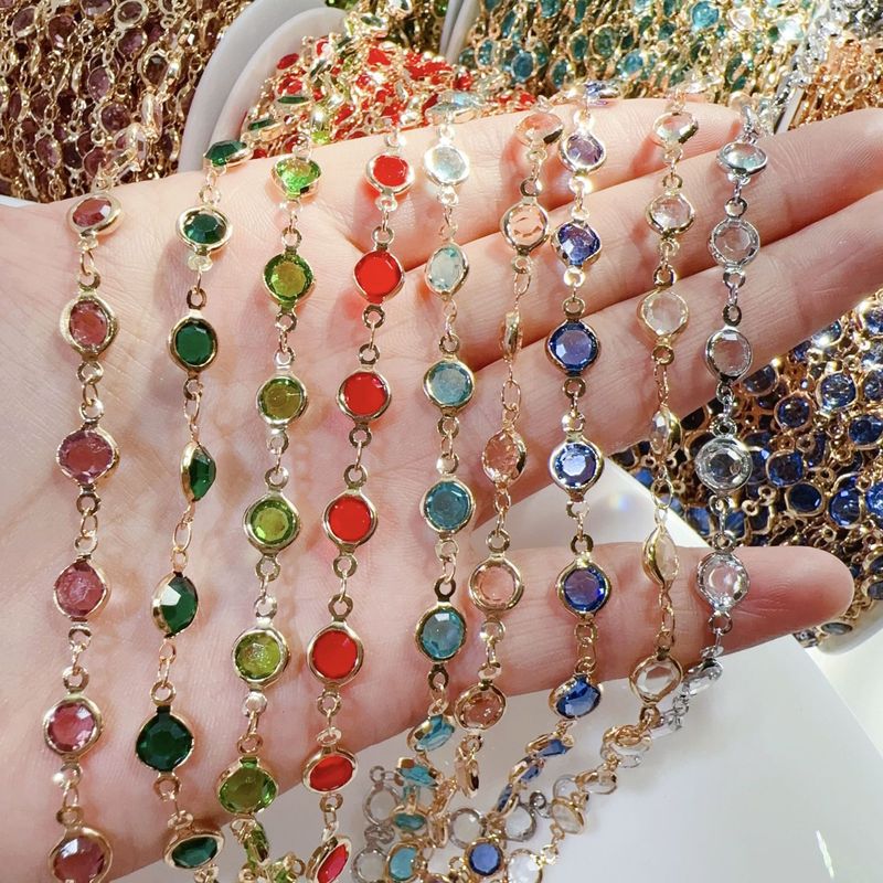 Diyチェーン6mmカラー縁ガラスドリルチェーン純銅高保色ジルコンチェーン古風ヘアアクセサリー|undefined
