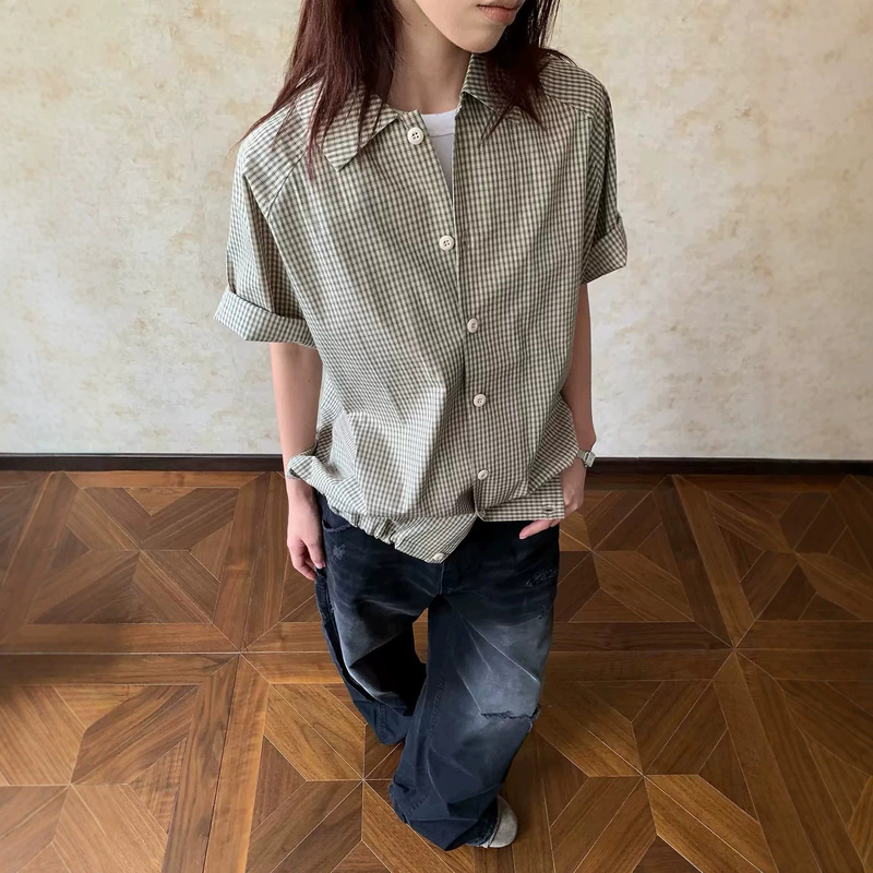 American-Style Plaid Short-Sleeve Shirt for Men and Women, New Summer Japanese-Style Loose Shirt, Thin Workwear Cardigan T-Shirt American-Style Plaid Short-Sleeve Shirt for Men and Women, New Summer Japanese-Style Loose Shirt, Thin Workwear Cardigan T-Shirt