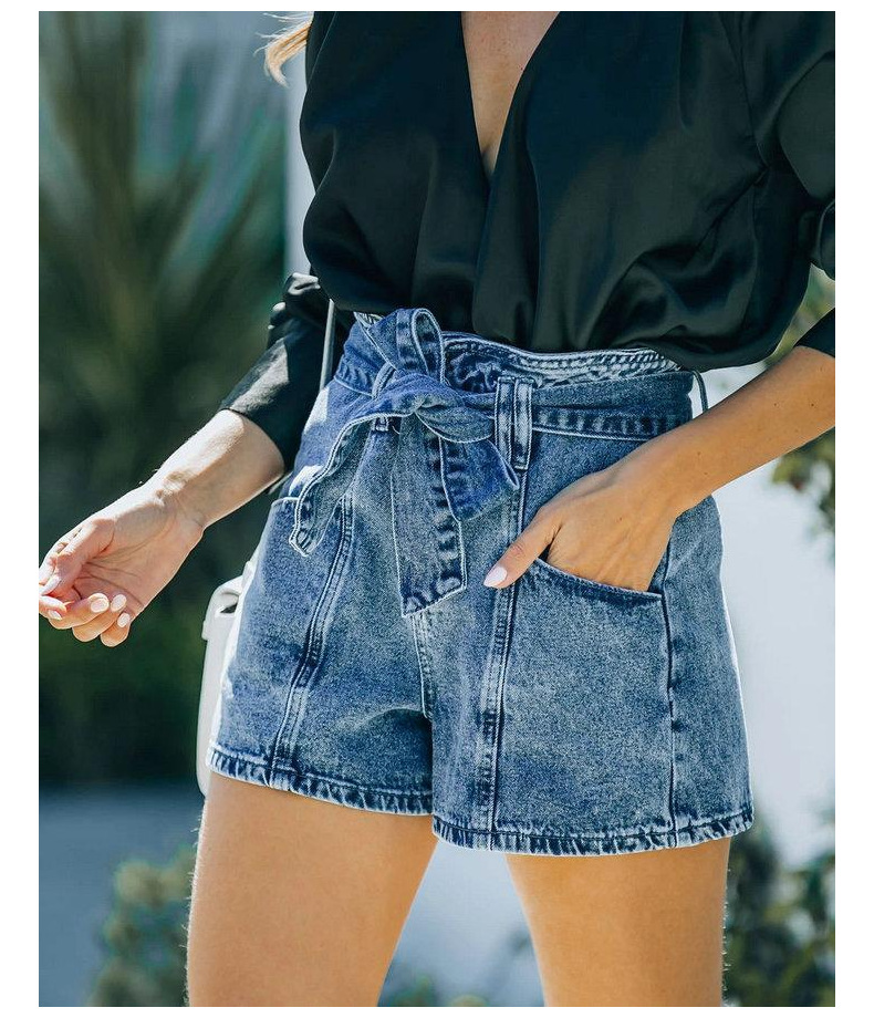 summer straight-leg high waist lace up denim shorts nihaostyles wholesale clothing NSJRM81950