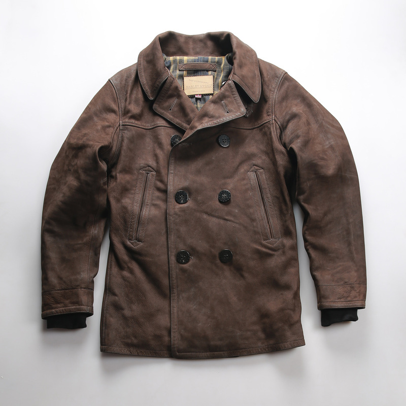 American Retro 740 Suede Mid-Length Outwear Lapel Double-Breasted Distressed Vegetable Tanned Frosted Goatskin Leather Jacket for Men